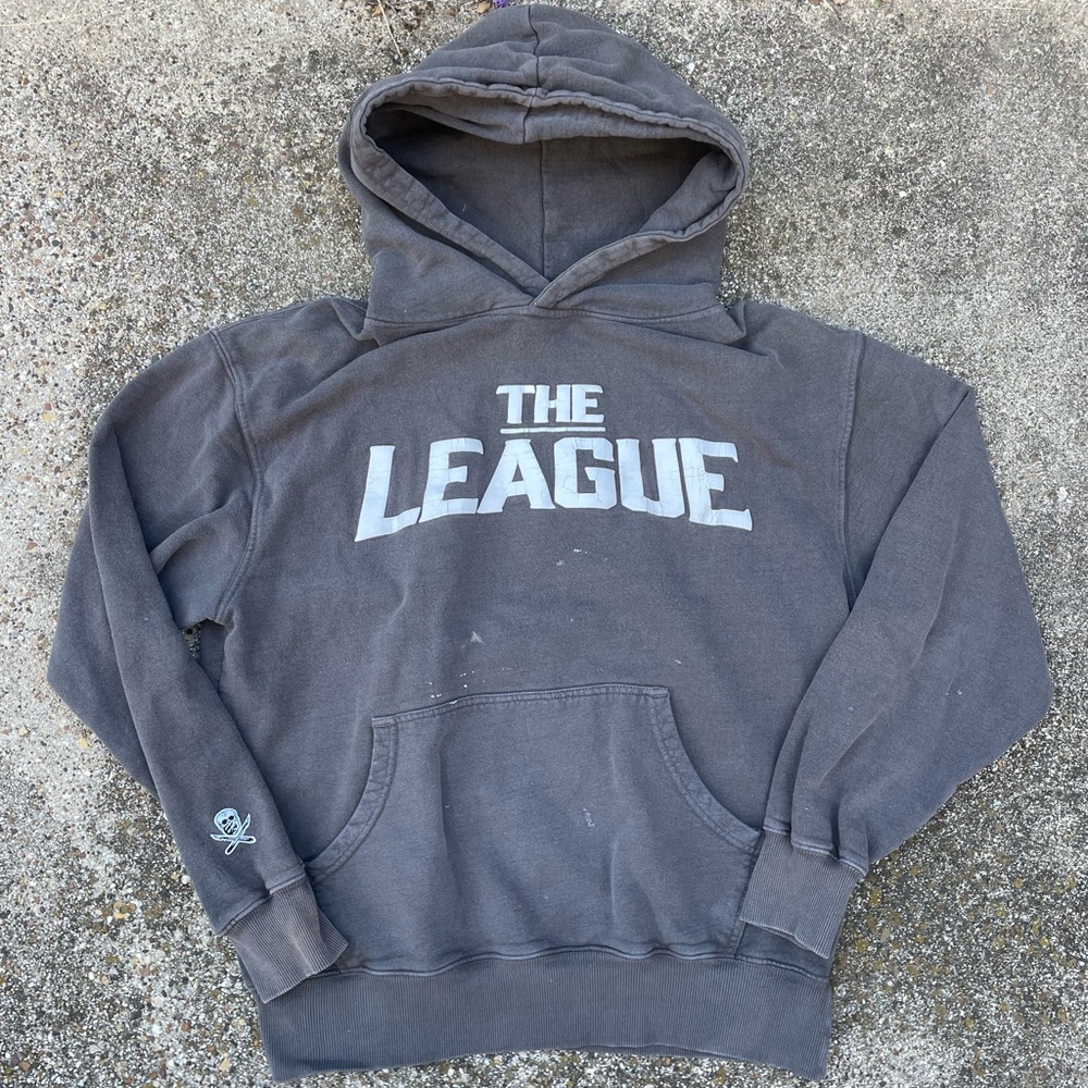 Faded Black Y2K Heavyweight League Charcoal Gray Pullover Hoodie